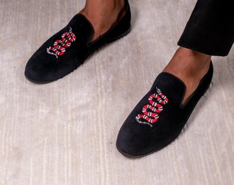 Scarlet Embroidered Slippers Loafers by May Anthony