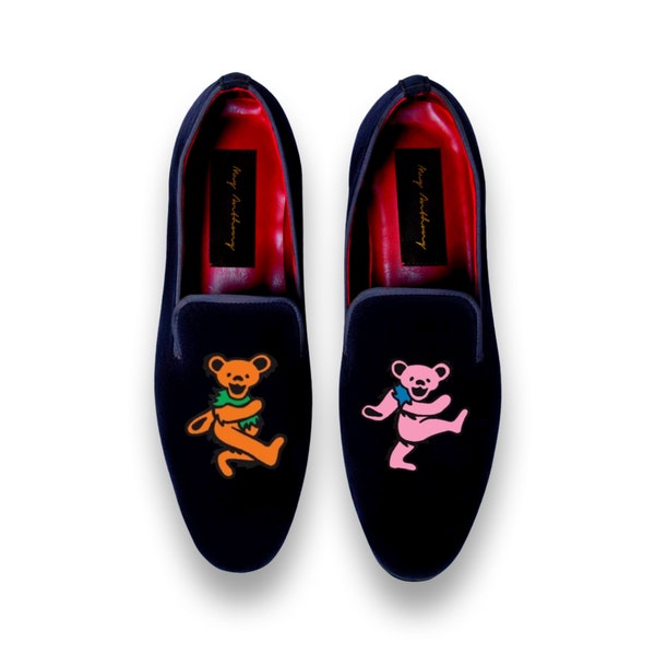 Dancing Bears Embroidered Slippers Loafers by May Anthony
