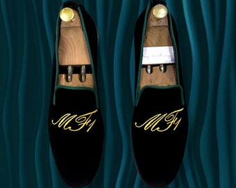 Custom Handmade Wedding Banquet Birthday Graduation Prom Monogram Embroidery Loafers Shoes by May Anthony
