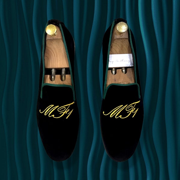 Custom Handmade Wedding Banquet Birthday Graduation Prom Monogram Embroidery Loafers Shoes by May Anthony