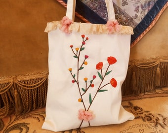 Tote embroidery bag * cotton canvas shopping bag * floral pattern * gift for her * handmade by sweetsmelling.gr