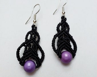 Black and Purple micro macrame Earrings