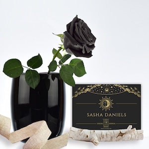 Tarjeta de nombre de boda con la carta del Tarot de los Enamorados: tarjeta de lugar, espiritual, negra, Luna, metalizada, personalizada, celestial, de lujo