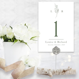 Botanical Bride wedding table number, name, sage green, blush pink, logo, elegant, floral, rustic, eucalyptus leaves, bespoke, stationery