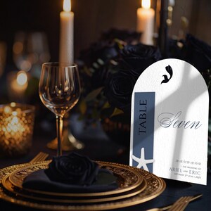 Under The Sea wedding table number, name, beach, elegant, destination, starfish, abroad, sea, little mermaid, bespoke, stationery