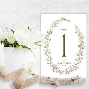 Número de mesa de boda de Vineyard Vows, nombre, escudo, moderno, elegante, logotipo, rústico, lámina de oro, a medida, papelería