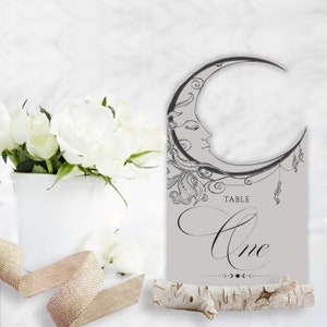 Número de mesa de boda para ceremonia celestial, nombre, luna, estrellas, tarot, espiritualidad, plata, astrología, a medida, papelería