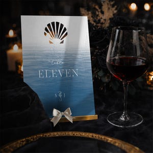 Nautical Nuptials wedding table number, name, beach, laser cut, destination, sea shell, rustic, abroad, bow, bespoke, stationery
