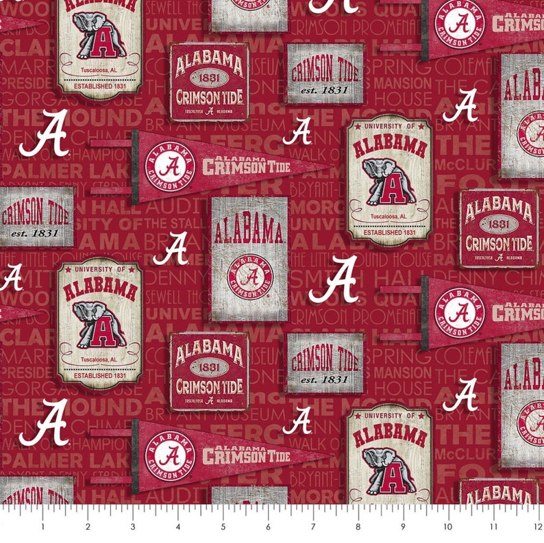 Alabama Crimson Tide Fabric by the Yard NCAA College Prints - Etsy