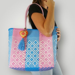 Mexican Handwoven Tote Bag / Beach, Bachelorette, Wedding, and Gift Bag for Women / Medium Single Strap