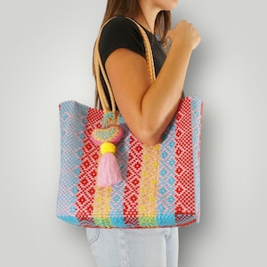 Mexican Handwoven Tote Bag / Beach, Bachelorette, Wedding, and Gift Bag for Women / Medium Double Strap
