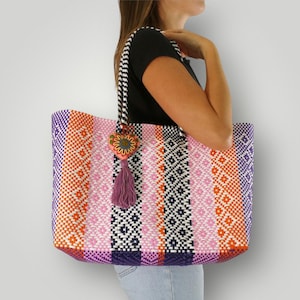 Mexican Handwoven Tote Bag / Beach, Bachelorette, Wedding, and Gift Bag for Women / Large Double Strap