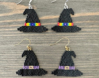 Witch Hat Earrings, Seed Bead Witches Hat Earrings, Beaded Witch Jewelry, Witch Earrings