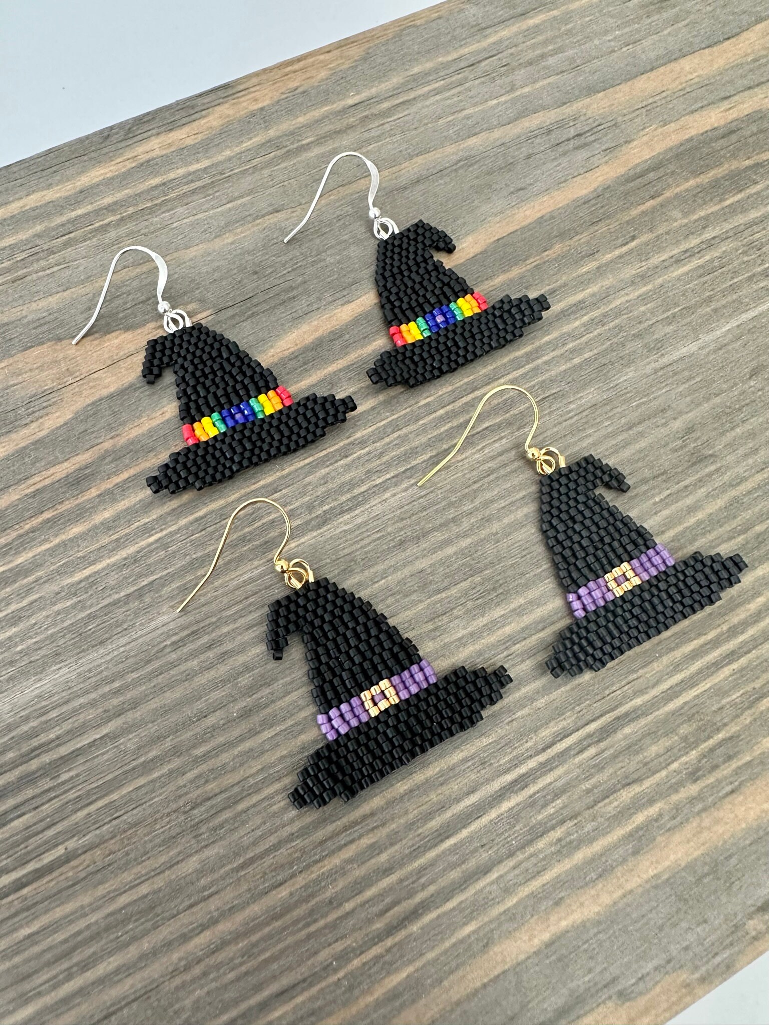 Witch Hat Earrings, Seed Bead Witches Hat Earrings, Beaded Witch