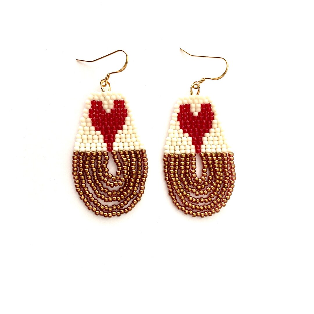 Black Heart Seed Beaded Post Earrings
