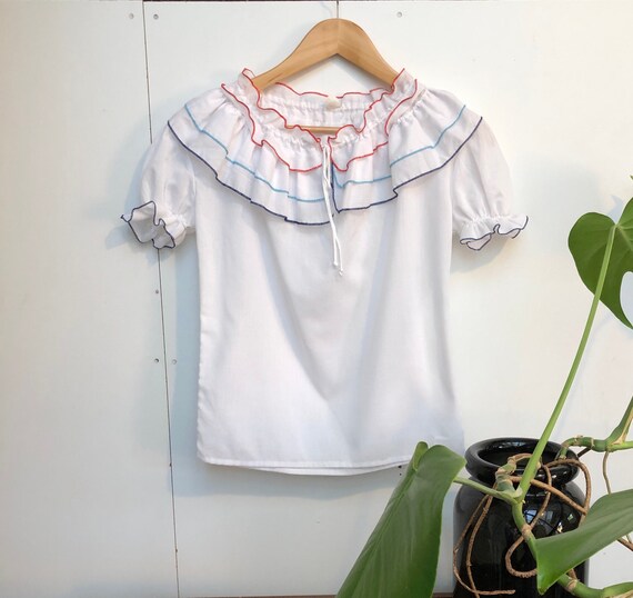 Vintage white cotton ruffle blouse - image 1