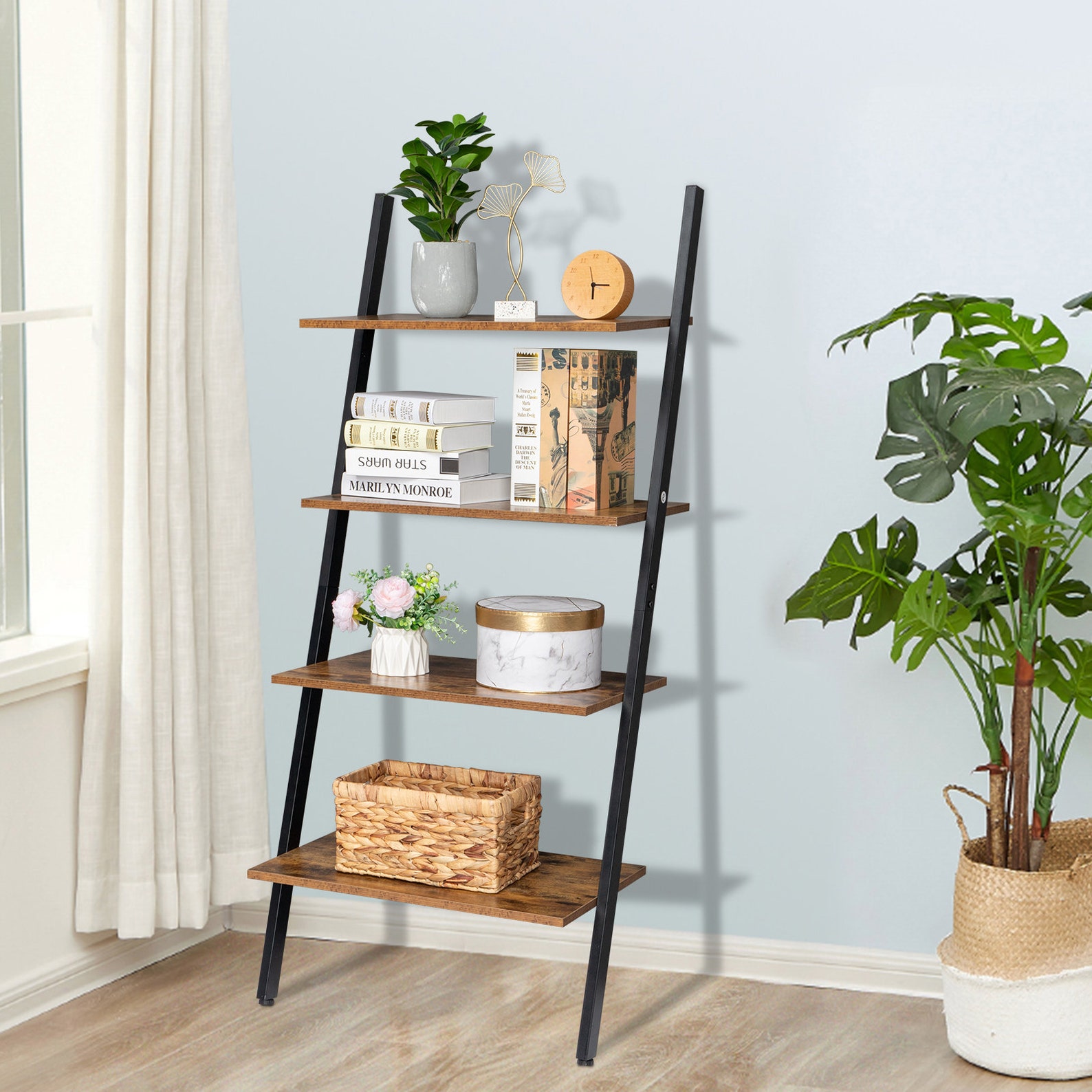 Solid Wood Industrial Ladder Shelf 150cm 4Tier Bookshelf Etsy