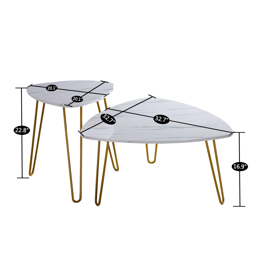 Marble Iron Feet Coffee Table Side 2 Sets Luxury Art Deco Etsy