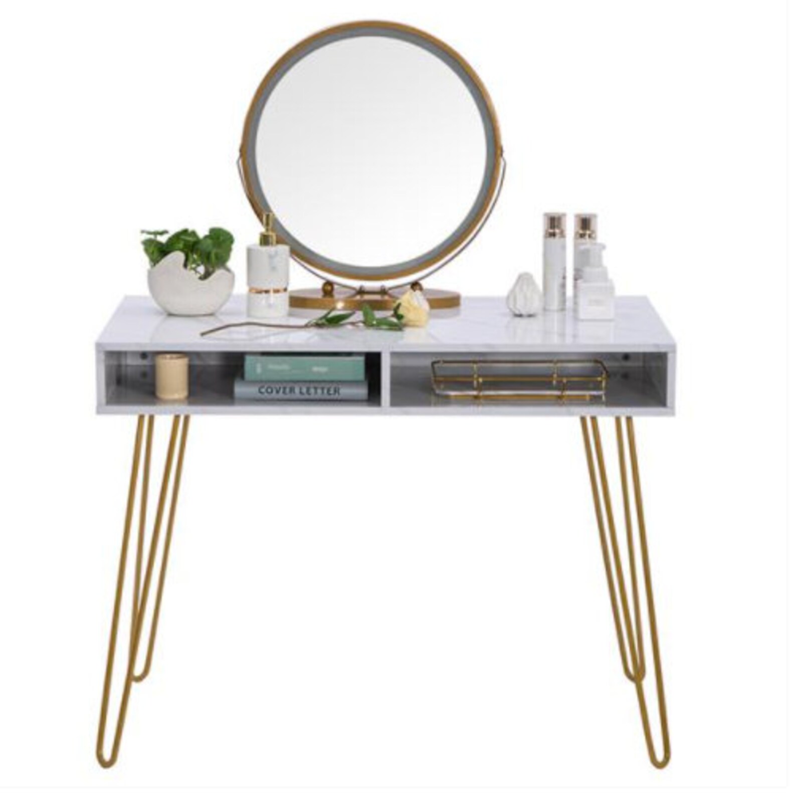 Modern Marble Computer Desk with Gold Iron Legs Minimalist Etsy