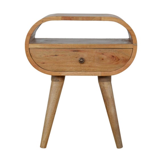 Circular Bedside Table With An Open Slot And 1 Drawer Etsy