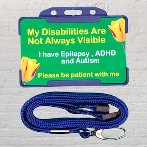 Tarjeta de identificación de discapacidad con condiciones de salud ocultas: epilepsia, autismo y TDAH