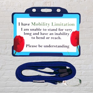 Tarjeta de identificación y cordón de discapacidad con limitación de movilidad