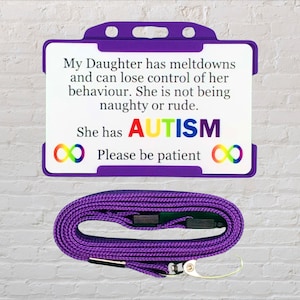 Mi hija tiene autismo: tarjeta de identificación y cordón para concientización sobre el autismo y discapacidad oculta