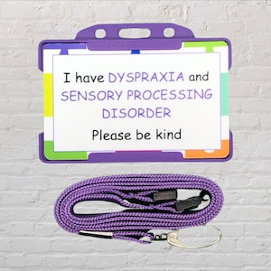 Tengo dispraxia y trastorno del procesamiento sensorial. Tarjeta de identificación por discapacidad y cordón