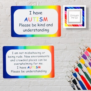 Tarjeta de identificación de discapacidad oculta de doble cara con cordón para concienciación sobre el autismo