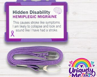 Hemiplegic Migraine Disorder Hidden Disability Awareness Card and Lanyard