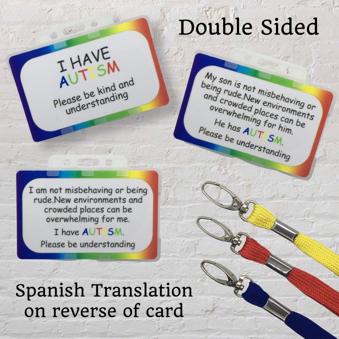 Autism Awareness Set of 3 Cards and Lanyard Spanish Translation on