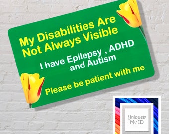 Hidden Health Condition Disability ID Awareness Card - Epilepsy,Autism and ADHD