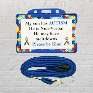 Mi hijo tiene autismo: tarjeta de identificación y cordón para concientización sobre el autismo y discapacidad oculta