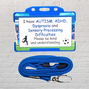 TDAH AUTISMO Dispraxia y trastorno del procesamiento sensorial Tarjeta de identificación y cordón