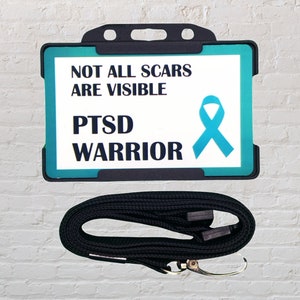 Tarjeta y cordón de concientización sobre discapacidad oculta de PTSD Warrior