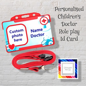 Tarjeta de rol de médico infantil con foto personalizada, juego de simulación novedoso