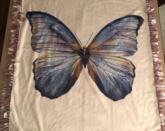 Purple & Blue Ombré Butterfly no-sew fleece blanket