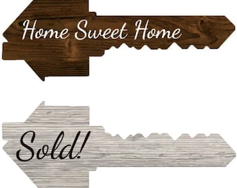 Real Estate Key Sold Sign | Double Sided - Sold/Home Sweet Home | Real Estate Photo Props for Agents and New Home Owner
