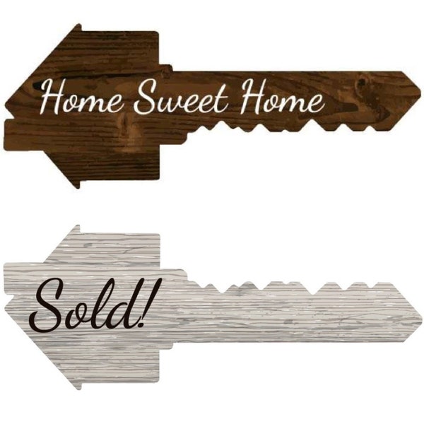 Real Estate Key Sold Sign | Double Sided - Sold/Home Sweet Home | Real Estate Photo Props for Agents and New Home Owner