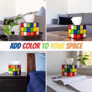 Rubix Cube Tissue Box Cover | Big Bang Theory Props & Decor | Gamer Gifts | Retro Home Decor | Speed Cube Lover zdjęcie 2