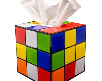 Rubix Cube Tissue Box Cover | Big Bang Theory Props & Decor | Gamer Gifts | Retro Home Decor | Speed Cube Lover