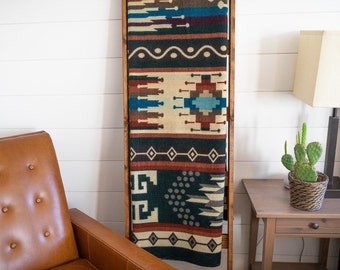 Handmade Alpaca Wool Blanket – Evergreen Geometric Artisan | Queen Size Soft Boho Wool Blanket