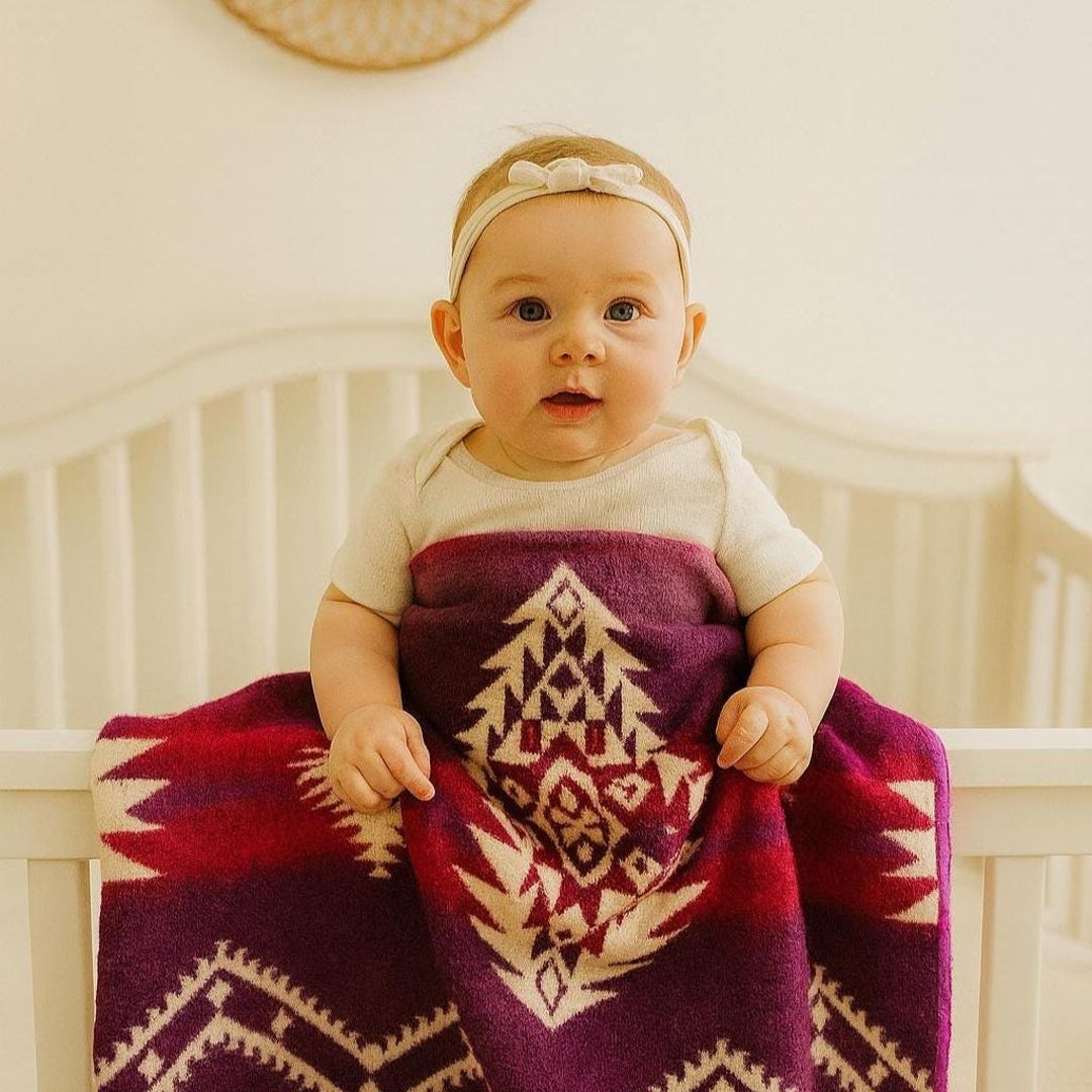 Alpaca Wool Baby Blanket Handmade Aztec Southwestern Design Fair 