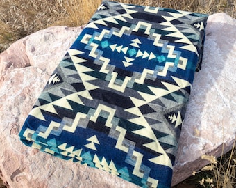 Alpaca Wool Blanket from Ecuador | Ultra-soft blankets | Camping Blanket | Artisan Blanket | Queen Alpaca Blanket | BLUE CHAKANA