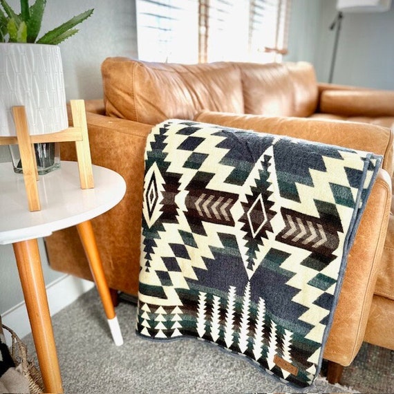 Alpaca Wool Queen & Throw Size Blanket: Reversible Boho Camping Blanket- Forest