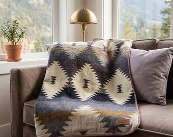 Alpaka Wolldecke Queen - Boho Bohemian Decke | Handgewebte Handwerker Wolldecke aus Ecuador