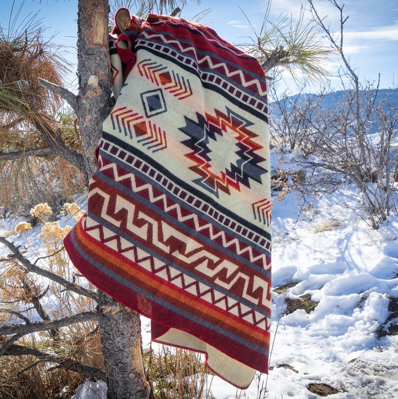 Alpaca Wool Camping Blanket From Ecuador Boho Geometric Design