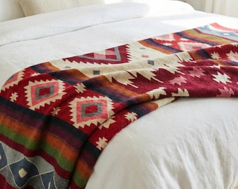 Alpaca Wool Queen Blanket – Woven Southwestern Boho Decor | Handmade Housewarming Gift Blanket