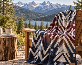 Alpaca Wool Blanket Queen – Reversible Southwestern Boho | Handmade Artisan Blanket- Andes Sky
