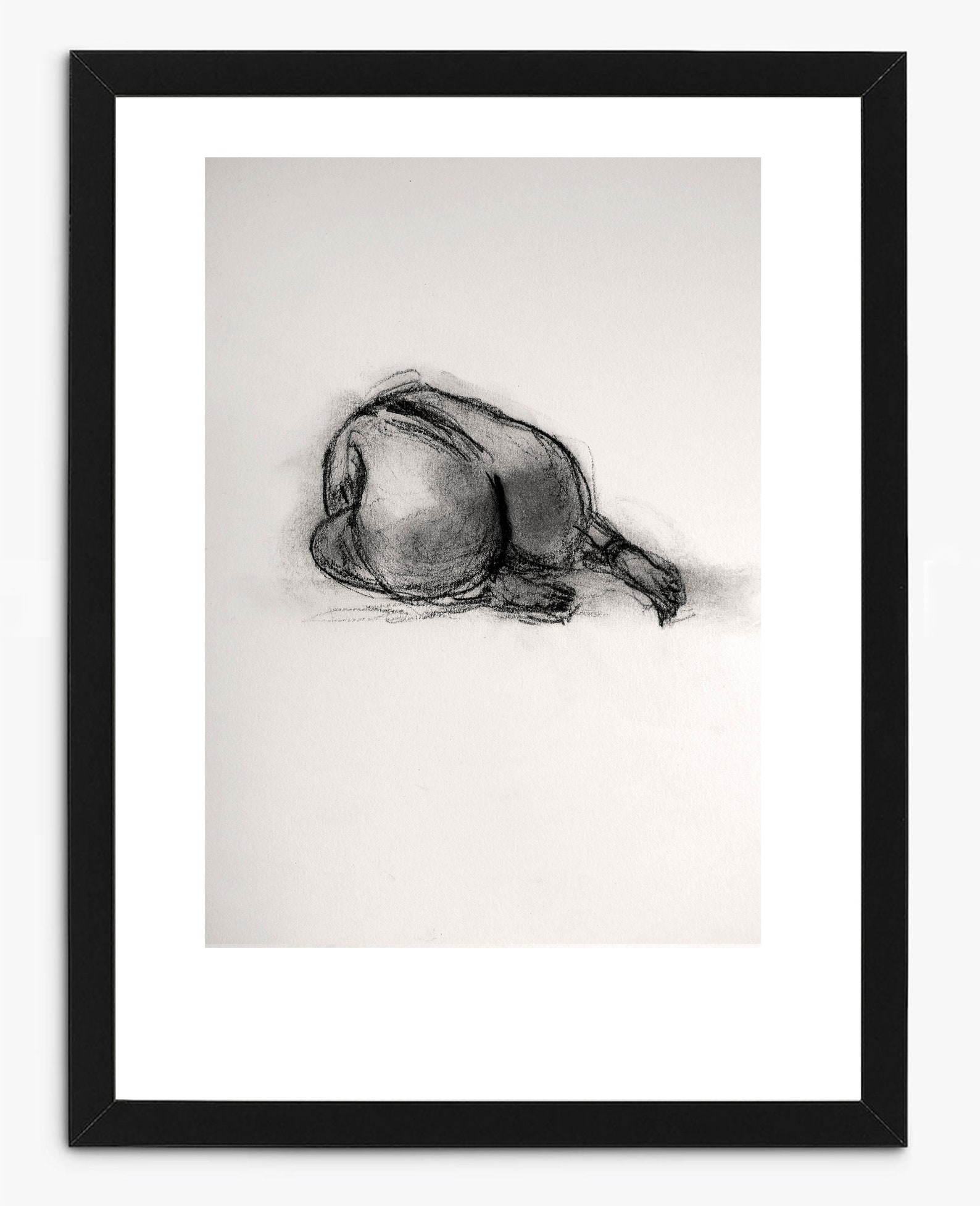 Black Charcoal Outlined Nude - Framed - Signed S.C. main image 0